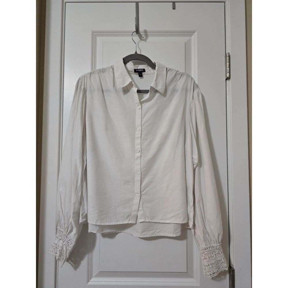 Express White Button Down with Lace Cuffs